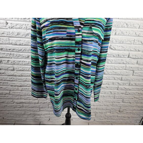 Coral Bay Womens Top Extra Large XL Roll Tab Sleeve Blue Watercolor WAT92E - Picture 4 of 8